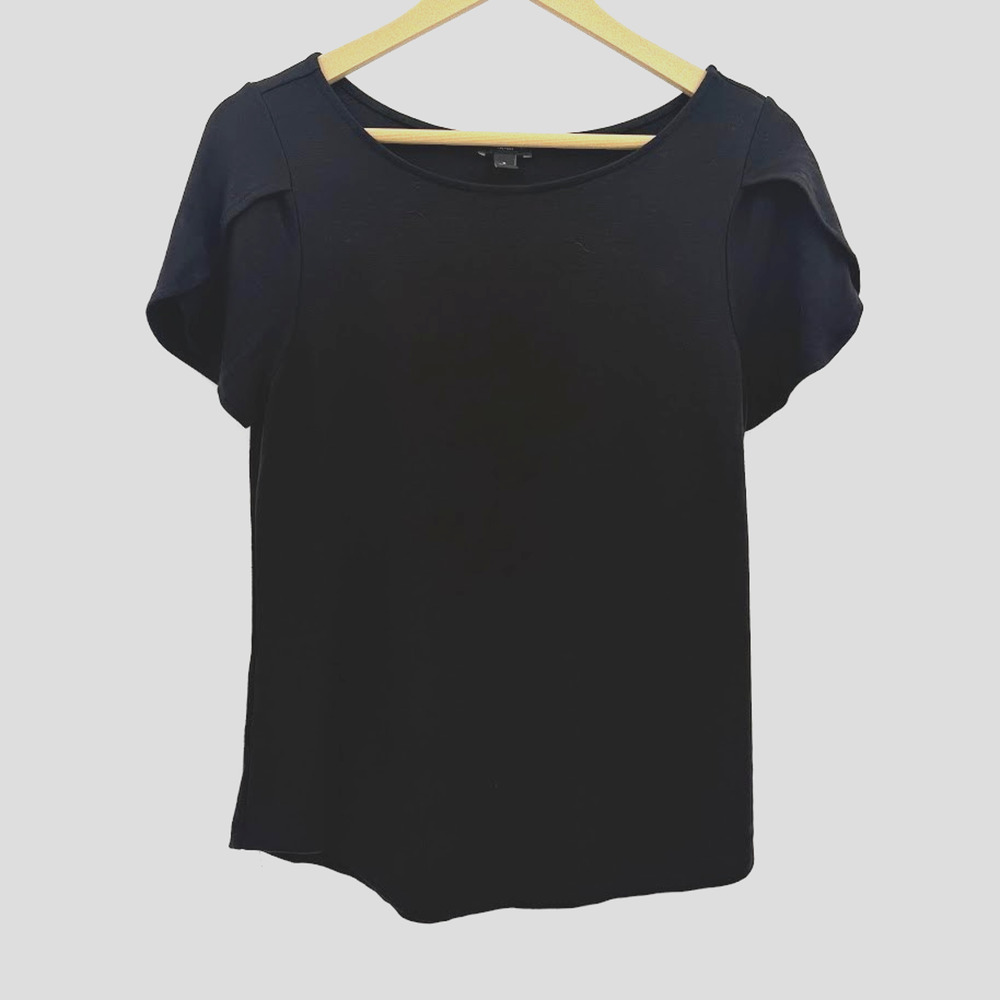 Ann Taylor Factory Womens M Black Rayon Blend Short Sleeve Stretch Top